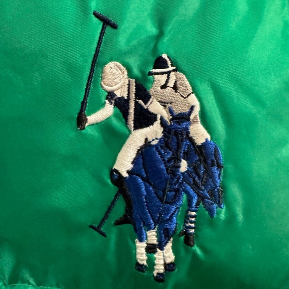 Green Polo Jacket with Embroidered Logo puffer preppy ski winter large zipper - Picture 3 of 8